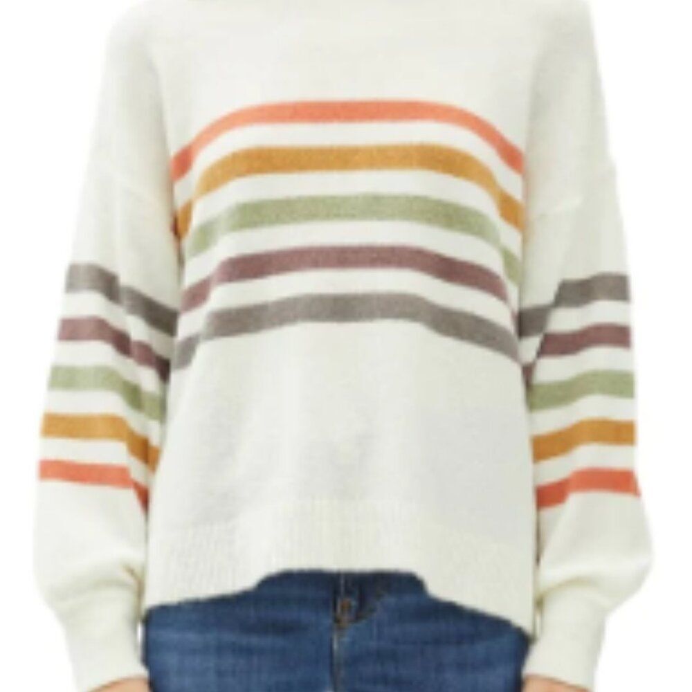 Be Cool Autumn Striped Round Neck Balloon Sleeves Pullover Sweater Size M